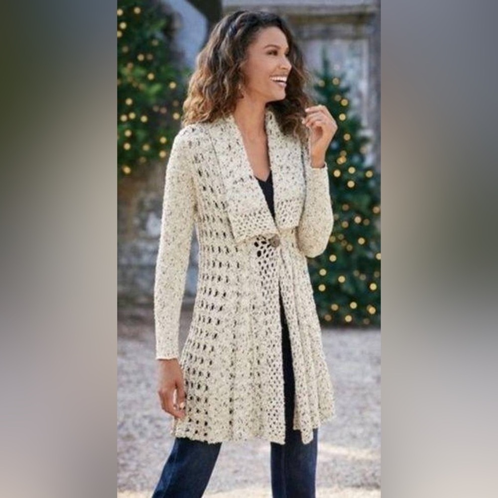 EUC - Soft Surroundings Teressa Crochet Cardigan - Winter White - size M